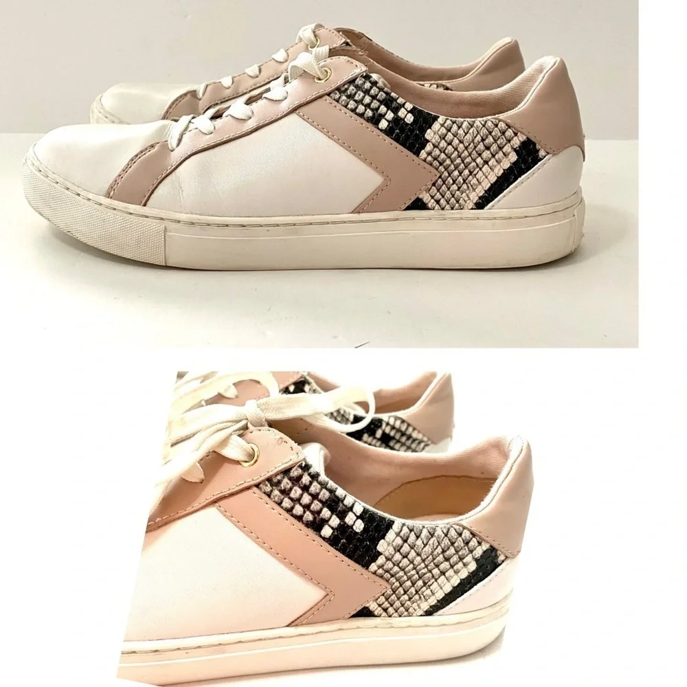 Kate Spade NY Dash White Pink Leather Sneaker Size 8.5 Snakeskin Panels Low Top